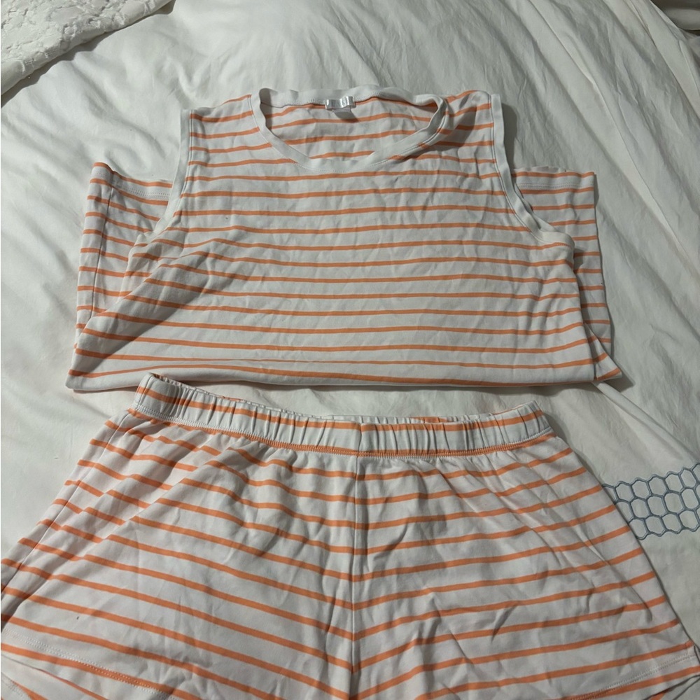 Orange and White Striped Pajama Set
